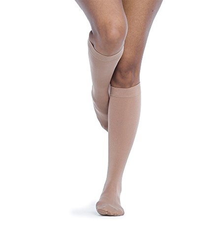 Image of Sigvaris Women's Style Soft Opaque 840 Closed Toe Calf-High Socks 20-30mmHg - Pecan - Medium Short