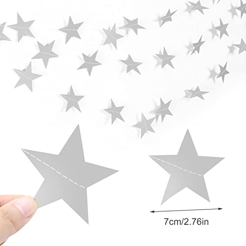 52 Feet Reflective Star Paper Garland, Glitter Star Garland Banner Silver Hanging Decoration Party Garlands Streamer kit For Birthday Wedding Holiday Anniversary Party Supplies Banner Backdrop