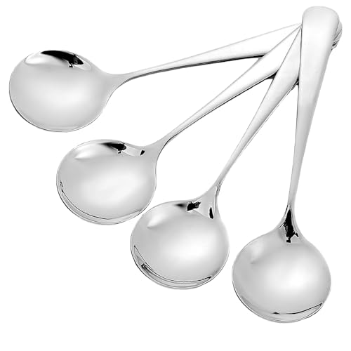 4 Pcs Silver Stainless Steel Soup Spoons - Heavy Duty Dishwasher Safe for Home Restaurant & Travel