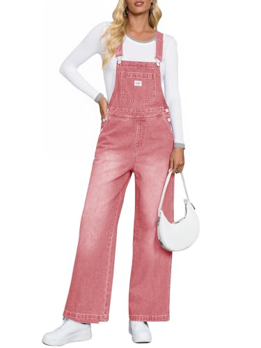 Cicy Bell Women's Denim Bib Overalls Casual Adjustable Strap Wide Leg Jean Jumpsuits Loose Fit Long Rompers with Pockets