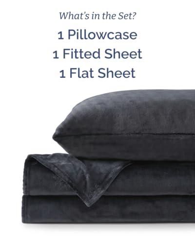 Image of Fleece Sheets Twin XL Size Set - 3-Piece Velvet Flannel Sheet Set - Black