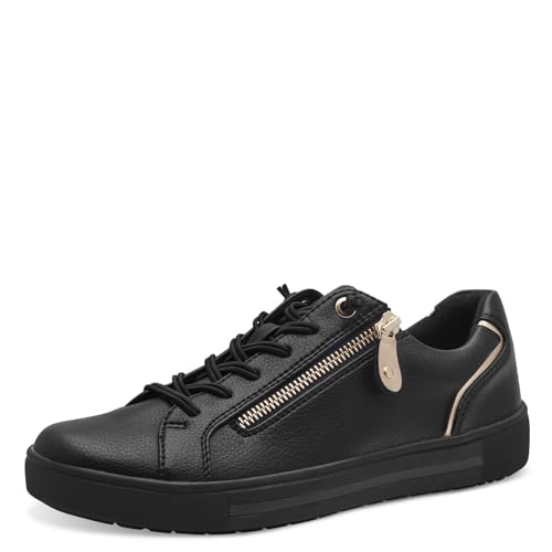 Jana Damen Sneaker flach mit Reißverschluss Vegan, Schwarz (Black/Gold), 38 EU