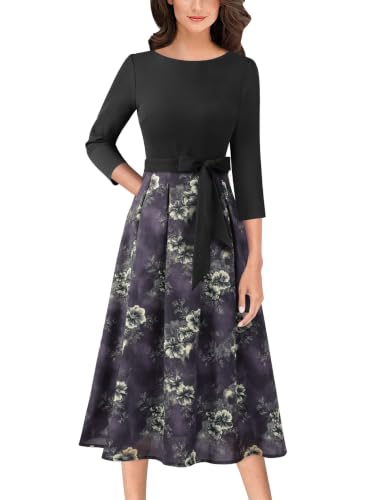 Image of VFSHOW Womens Work Business Casual Church Pockets Belted A-Line Midi Dress