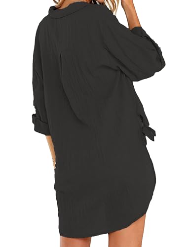 Image of Bozanly V Neck 3 /4 Sleeve Button Shirts Summer Beach Blouse Tops for Women