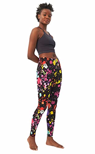 Sissycos Women's 80S Leggings Artistic Splash Printed Buttery Soft Stretchy Pants (Small, Color Splash Black) #TOP2