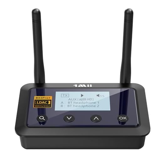 1Mii B03Pro+ Transmisor Receptor Bluetooth 5.0 LDAC Certificado para TV, Estéreo, Emisor Adaptador Audio Bluetooth Inalámbrico HiFi con Pantalla, Salidas/Entradas ópticas RCA AUX de 3,5 mm