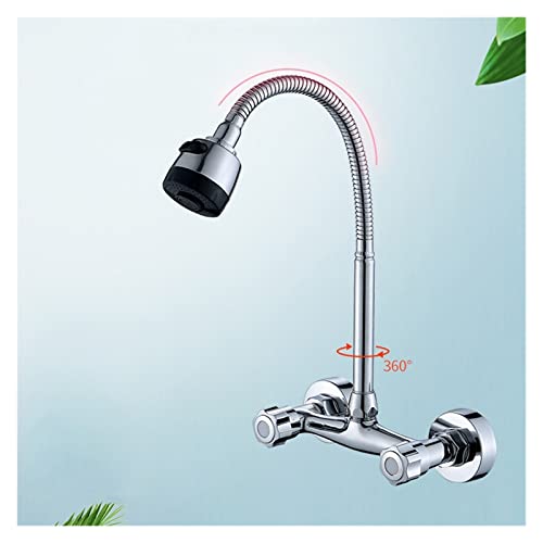 Robinet de cuisine mural double trou mitigeur laiton chromé - 5