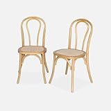 Empilables sweeek - Lot de Deux chaises Vintage en Bois avec Assise en rotin et Dossier Arrondi Coloris Naturel