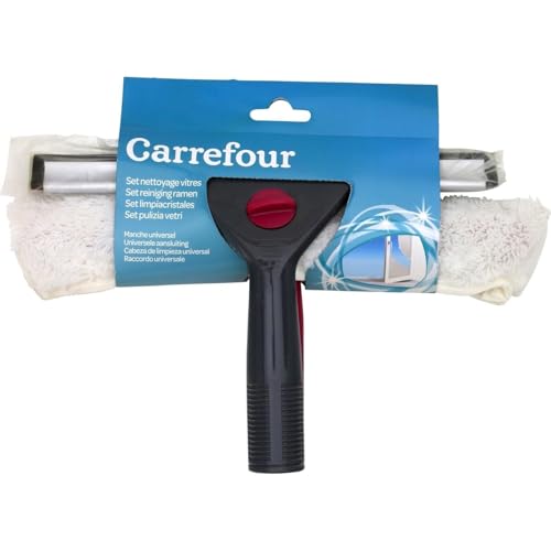 CARREFOUR Set de nettoyage pour vitres avec manche universel et raclette 40 cm, kit complet lave-vitre pratique pour surfaces lisses - Lot de 2