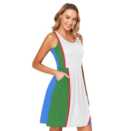 Robe Ouzbékistan d'été sans manches avec poches décontractée