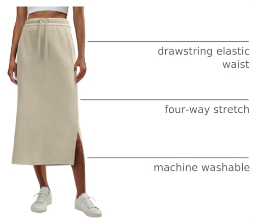 Image of Lepunuo Women's High Waisted Sweat Maxi Skirt with Pockets Slit | Ultra Soft Sweat Fabric, High Waist Drawstring, Deep Phone Pockets, Side Slit for Movement, Ideal for Lounge Travel