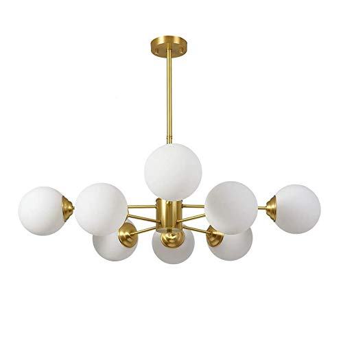 QIByING Pendant Chandelier, Frosted White Globe Lampshade E27 Modern Industrial Pendant Light for Living Room Bedroom Dining Room Ceiling Light Fixture Golden (Size : 4+4 Flame)