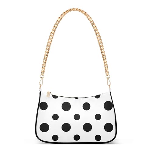 Black Polka Dots White Medium Handbag Tote Womens Floral Shoulder Bag Zipper Party Dressy Purse Hobo with Chain Strap - Main Image