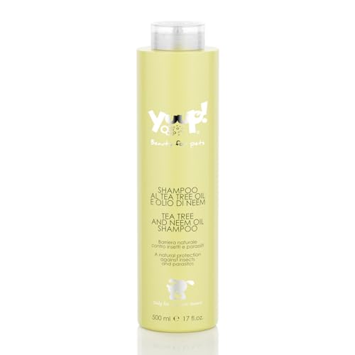 YUUP! – Champú para Perros y Gatos con Aceite de Árbol de Té y Aceite de Neem, 500 ml, Acción Repelente contra Mosquitos, Tábanos, Garrapatas, Moscas y Pulgas.