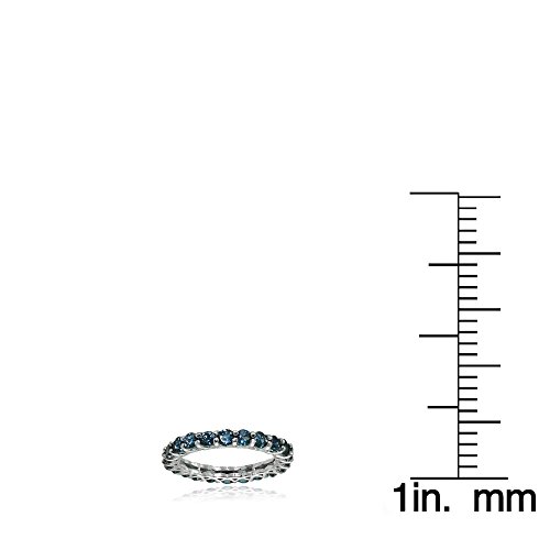 Ice Gems Sterling Silver London Blue Topaz 3Mm Round-Cut Eternity Band Ring, Size 8 #TOP2