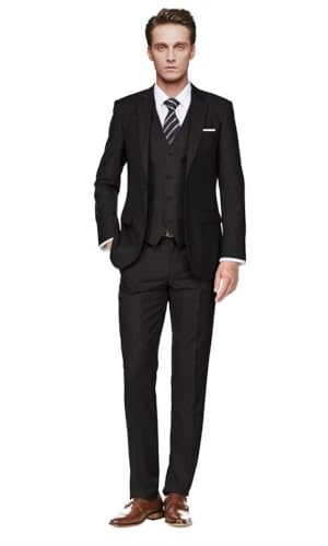 Image of Men's Slim Fit 3 Piece Suit Set with Tie
