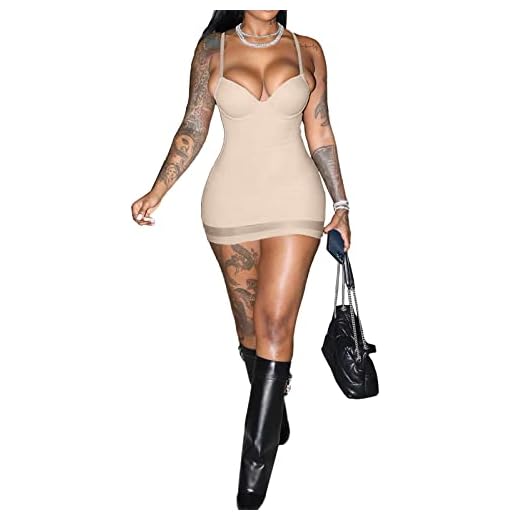 Nude Dresses Women Sexy Spaghetti Strap Bodycon Dress Deep V Neck Sleeveless Mini Dress Club Dresses for Women Party Night Sexy Date Night Outfits Nude L