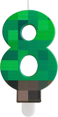 Yiran TNT Anniversaire Bougies 8 ans, Personnalisées Vert Pixelisée Bougies d'anniversaire, Bougies Anniversaires Gâteaux pour Garçons et Filles Enfants...