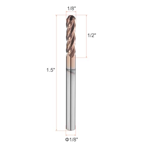 Image of HARFINGTON 10 Pcs Ball Nose End Mill 4 Flute 1 /8 inch Diameter 1 /8 inch Shank Tungsten Carbide TiAlN Coated Spiral CNC Router Bits 1 /2 inch Cutting Length Single End Ball for Carving Engraving Grinding