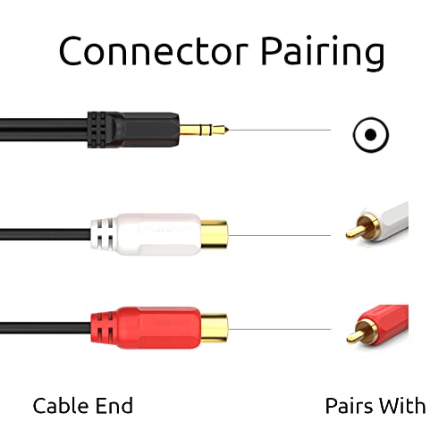 Jacobsparts Aux Audio 3.5Mm 1/8" Male Plug To 2 Rca Phono Female Jack Stereo Cable #TOP4