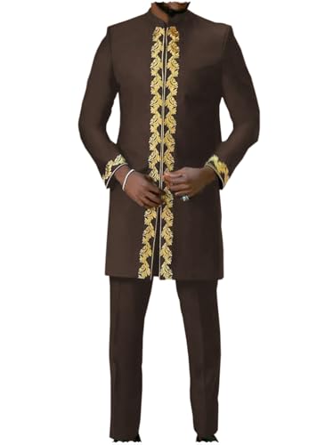 Mens Africa Suit 2 Piece Set Long Sleeve Print Dashiki and Pants Outfit Traditional National Wedding Party Suits2
