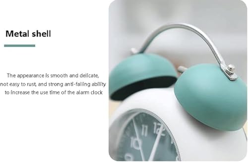 Image of Alarm Clock Analog Table Clock with Twin Bell Design and Numbered Dial, Desktop Timepiece (Alloy Steel Twin Bell Green)