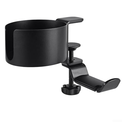 Gancho de rotación de 360 grados para auriculares con soporte de portavasos diseñado para una fijación segura en los bordes del escritorio para organizar auriculares y tazas