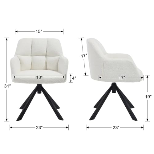 Image of Finch Fox Battle Modern 360 Swivel Mid-Back Arm Boucle Fabric Study Upholstered Comfortable Metal Base Computer Office Desk Chair in White Color