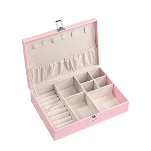 Image of Kuber Industries Leather Single Jewellery Box with Lockable for Women | Accessories Holder Case Ring Earring Organizer for Gift Friendly | Pink