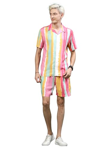 Image of Rigo Printed Co-Ord Set for Men | Casual Shirt & Shorts Night Suit | Lounge-Wear Nightdress Pajama Set | Night Wear, Beach, Vacation Outfit Multi-Color