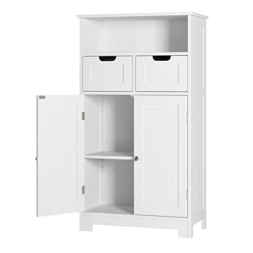 URKNO Bathroom Storage Cabinet, Wood Floor Cabinet with Drawers and Doors, Corner Freestanding Cabinet for Home Office, White URKNO Bathroom Storage Cabinet, Wood Floor Cabinet with Drawers and Doors, Corner Freestanding Cabinet for Home Office, White