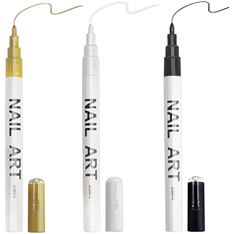 LYroo Nail Art Liner Pen,Black White Gold Nail Graffiti Pens for Nail Art Supplies(3 Count) Cover