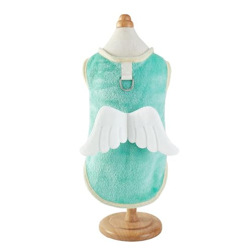 Morycat犬服 秋冬 フリース アウター コート 可愛い い天使の羽 柔らかい Dカン tシャツ もこもこ パジャマ 袖なし 暖か タンクトップ 人気 仮装 ファッション 防寒 お散歩お出かけ 小中型犬 (グリーン,XL)