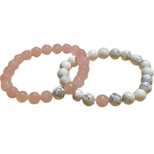 Bracelet extensible couples en howlite et quartz rose 8mm - FIZA_CPL_153