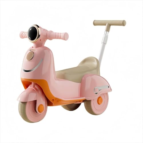 Jifocelt三輪車 手押し棒付き子供用バランスカー 2-in-1 子供用スクーター 1-5 歳のおもちゃの車男の子と女の子ウォーカー三輪車誕生日クリスマスギフト (押すことも乗ることもできます,ピンクです)