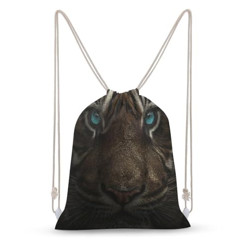 Drawstring Backpack Foldable Draw String Bags Tiger with Teal Eyes Sackpack Sports Gym Bag for Shopping Yoga - Main Image