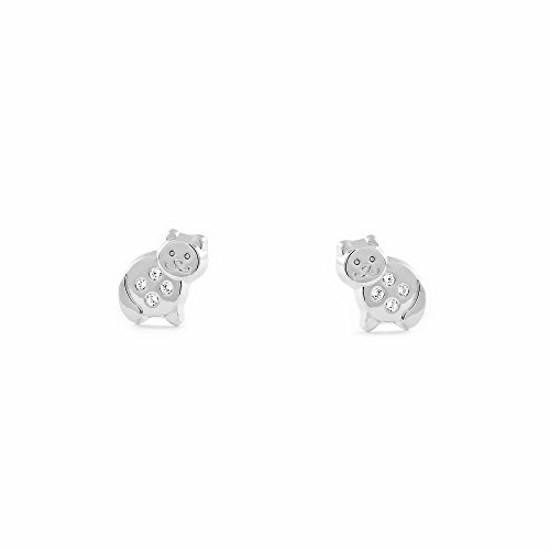 Pendientes niña Oro Blanco Gato con circonitas (9Kts)