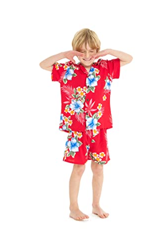 Image of Matchable Family Hawaiian Luau Men Women Girl Boy Clothes in Hibiscus Red