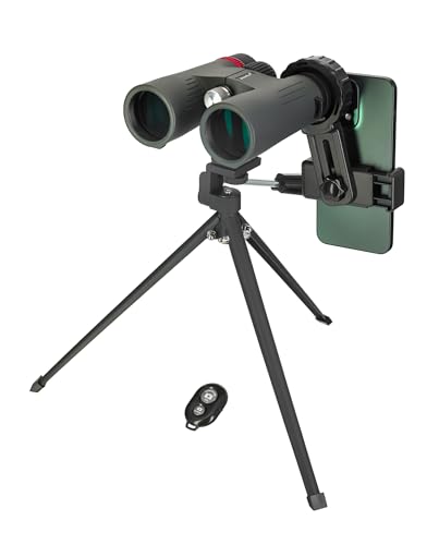 Levenhuk Kelvin Snap 8x42 Fotolornetka, Lornetka ze Smartfonem z Adapterem na Telefon, Profesjonalna Optyka, Szkło BK-7, Uniwersalne Mocowanie, Statyw Stołowy, Zdalny Spust Migawki Bluetooth