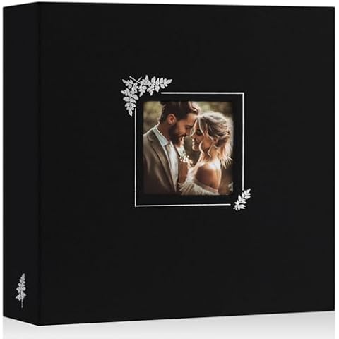 Lanpn Scrapbook Photo Album 12x12, Linen Window Design Cover Top Load 3 Ring Folder Binder Photobook Photo Book 12 x 12 inch with 30 Plastic Sleeves 60 Pages Black Cover