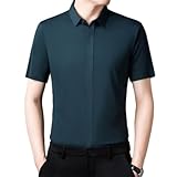 ZUOYIMEI Men Summer Shirt Men Light Linen Shirt Short Sleeves Men Short Sleeves Men Light Summer Shirt Men Leisure Shirts Short Sleeves For T-Dark Green L