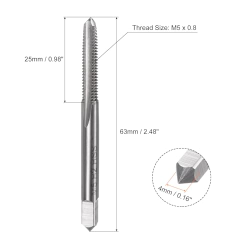 sourcing map 3pcs Metric Hand Tap Set, M5 x 0.8 Taper/Plug/Bottom Thread Screw Taps, High Speed Steel Hand Threading Tapping Tool Kit