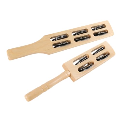 UPKOCH 2個木製ハンドベル ジングルスティック楽器 幼児用楽器 ベル付きスティック 子供用音楽玩具 ハンドベルパーカッション