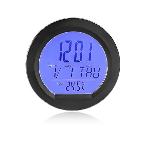 YTFRL Car Digital Thermometer Clock, Solar Powered Mini Dashboard Clock with Date & 12/24 Hour Format Time, Adhesive LCD Display Watch with Backlight for Vehicle Office Home