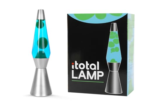 I-TOTAL® Farbige Lava-Lampe Spaceship – Hypnotischer Blaseneffekt, Flüssiges Wachs, Entspannendes Licht, Dekorative Lampe Zuhause Büro (SILBERFARBENEM SOCKEL BLAUE FLUSSIGKEIT GRUNES WACHS)
