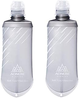 AONIJIE 2 Pcs Sports Collapsible Water Bottle BPA Free + 2 Pcs Replacement Straws Lid - TPU Soft Drink Water Kettle Foldable Flask for Hiking Bicycling Running Climbing (170ml Soft kettle-2pcs)