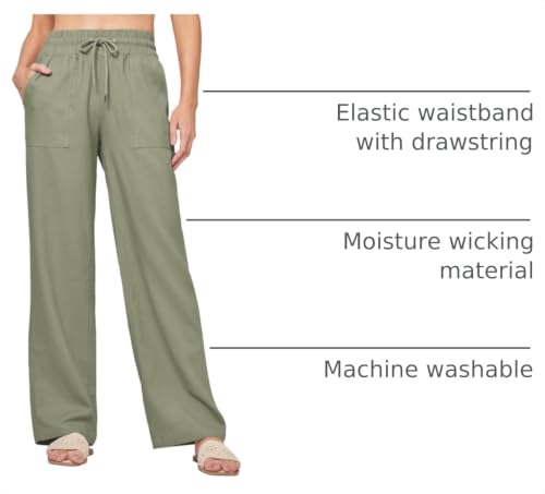 Image of Willit Women Linen Pants Wide Leg Casual Palazzo Pants Cotton Linen Lounge Beach Summer Pants with Pockets 29 inch /31 inch / 33 inch