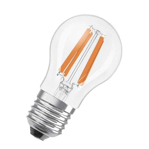 OSRAM LED-Lampe in klassischer Miniballform, mit dekorativem LED-Filament, Energieeffizienzklasse A, E27, 1.2 W, 255 lm, 4000 K, kaltweiß. Ohne Aufwärmen, sofort 100% Licht.