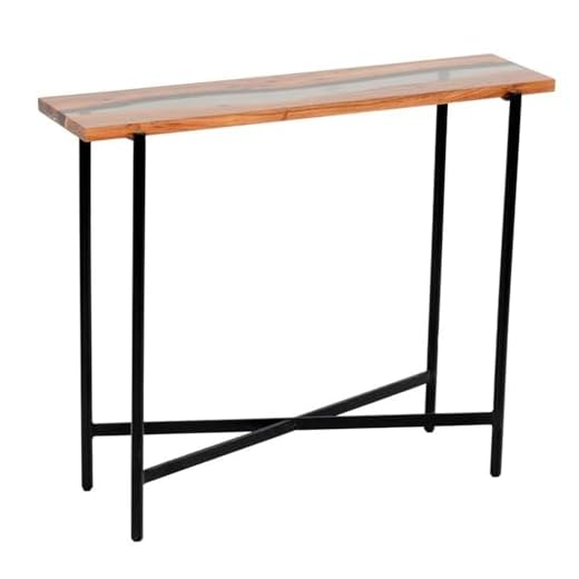 Alaterre Furniture Rivers Edge 36" Acacia Wood and Acrylic Narrow Console Table