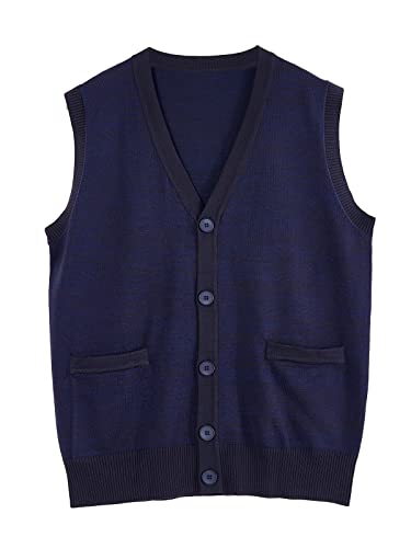 Aoysky Men's Sweater Vest Relaxed Fit V Neck Sleeveless Button Cardigan Knitwear Navy #TOP2